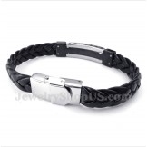 Men's Titanium Greek Meander Pattern Leather Bracelet