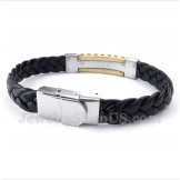 Men's Titanium Greek Meander Pattern Gold Leather Bracelet