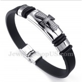 Men's Titanium Greek Meander Pattern Cross Rubber Bracelet