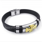 Men's Titanium Greek Meander Pattern Gold Cross Rubber Bracelet