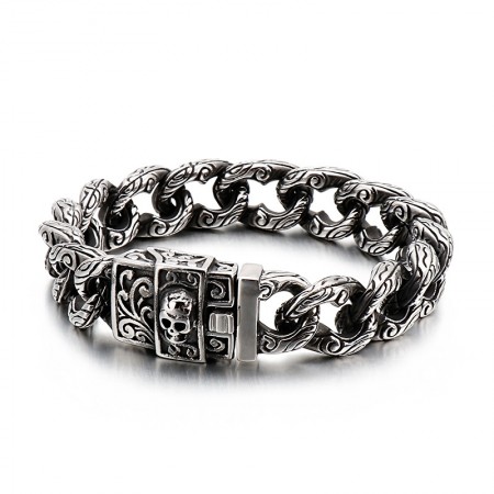 Men's titanium bracelet with vintage loops and floral skulls