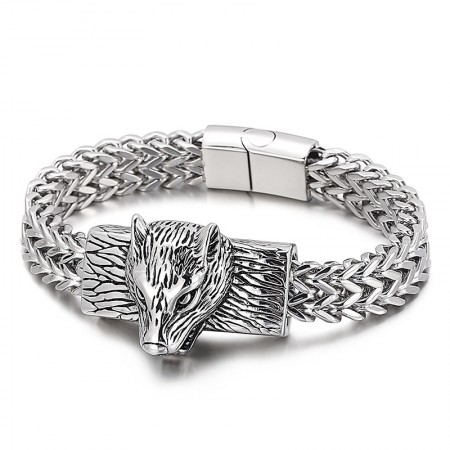  Hip-hop wolf head double row keel woven chain men's titanium bracelet