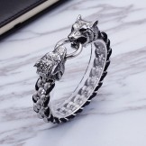 titanium double wolf head ring clasp titanium bracelet for men